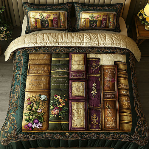 Vintage Library Elegance 3-Piece Quilted Bedding Set - Single (59" x 70")
