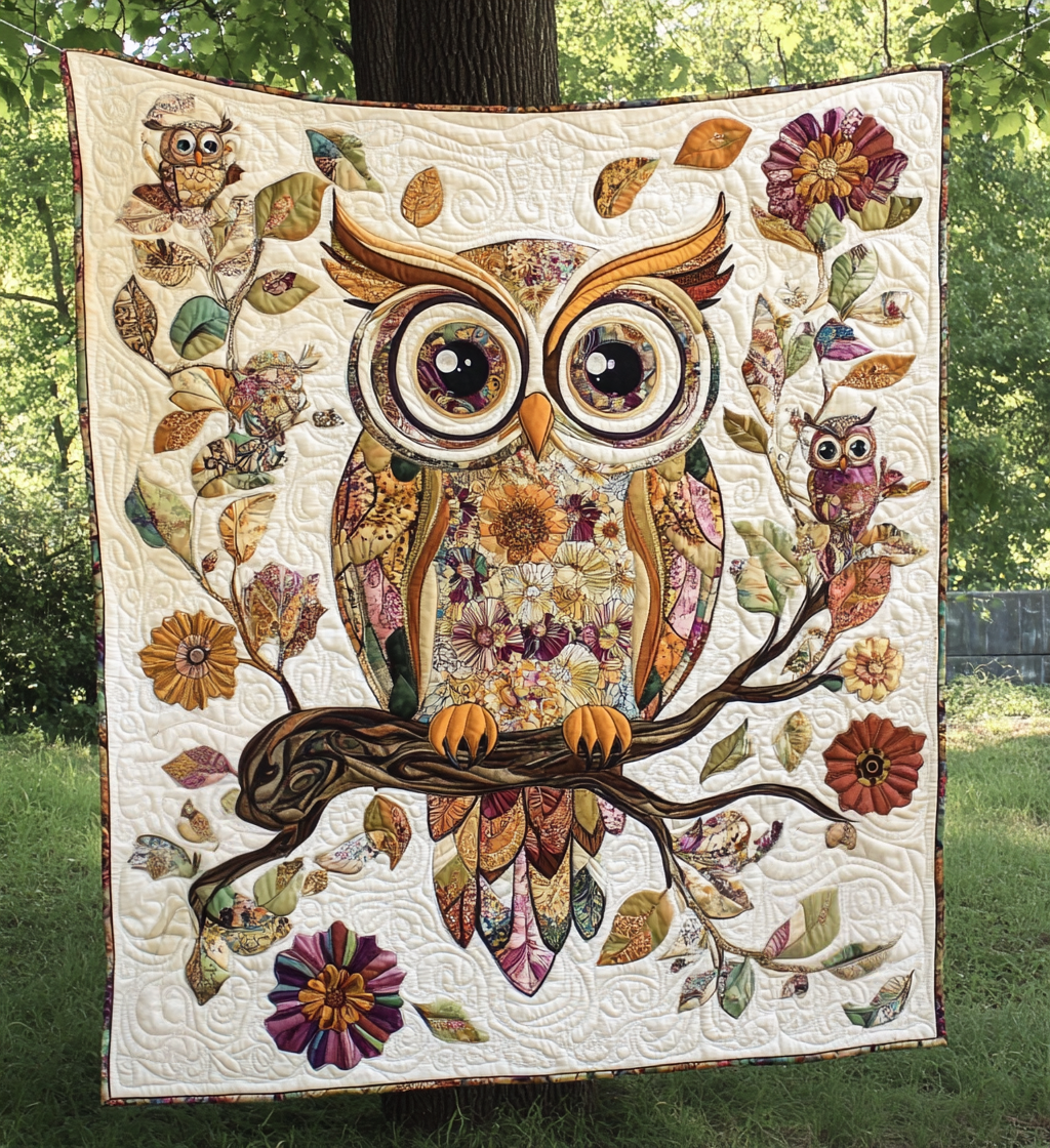 Vintage Owl Quilted Blanket - Throw (55" x 60")