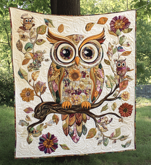 Vintage Owl Quilted Blanket - Throw (55" x 60")
