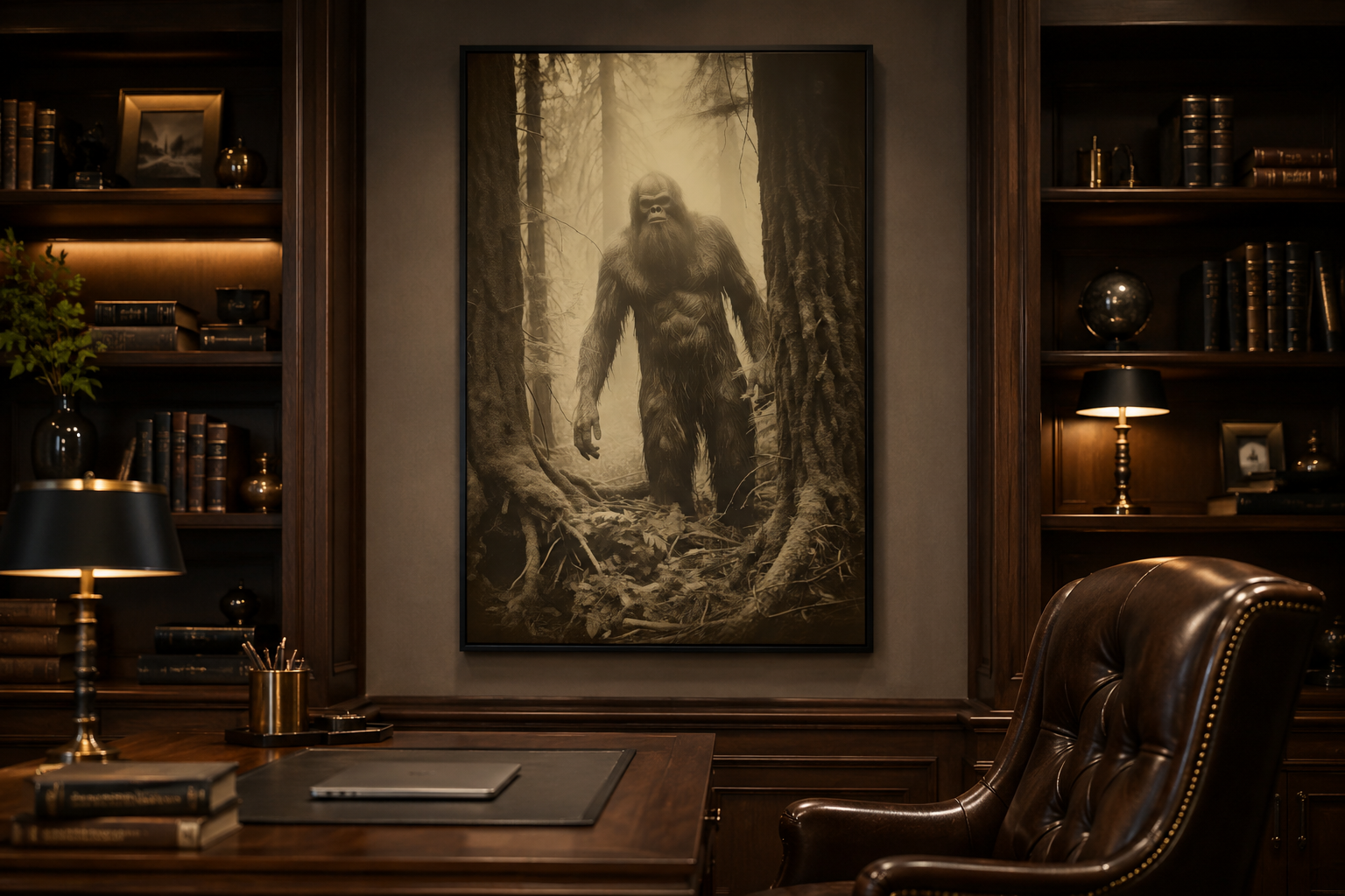 Bigfoot Realistic Photograph Framed Canvas Wall Art For Man Cave Decor