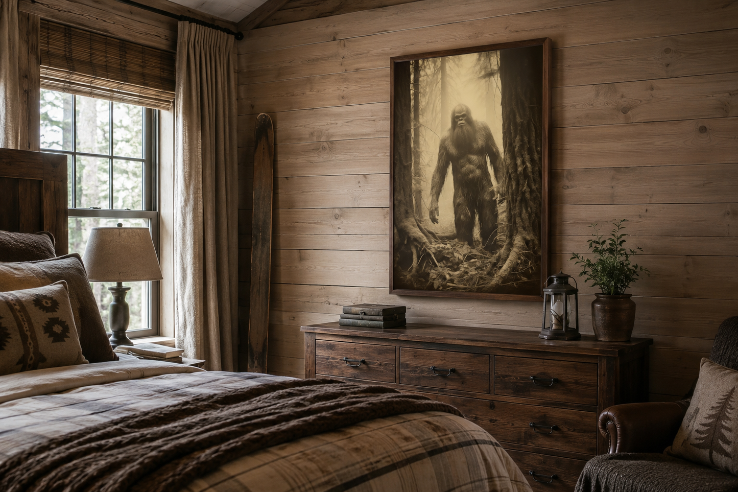 Bigfoot Realistic Photograph Framed Canvas Wall Art For Man Cave Decor