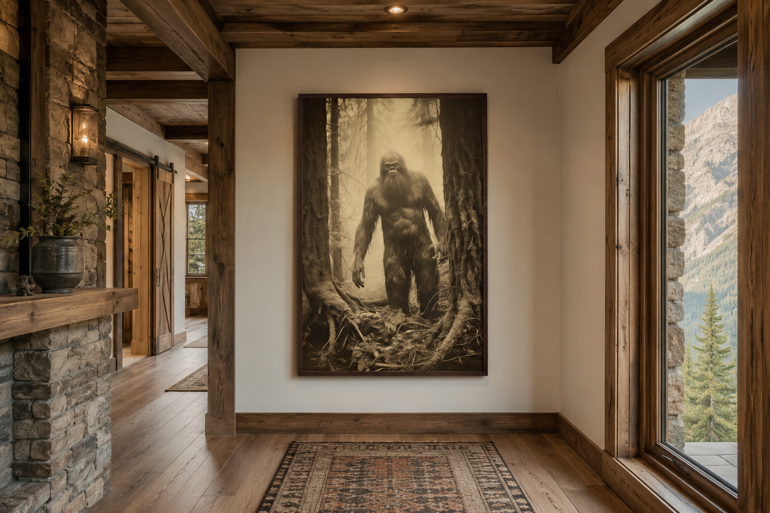 Bigfoot Realistic Photograph Framed Canvas Wall Art For Man Cave Decor