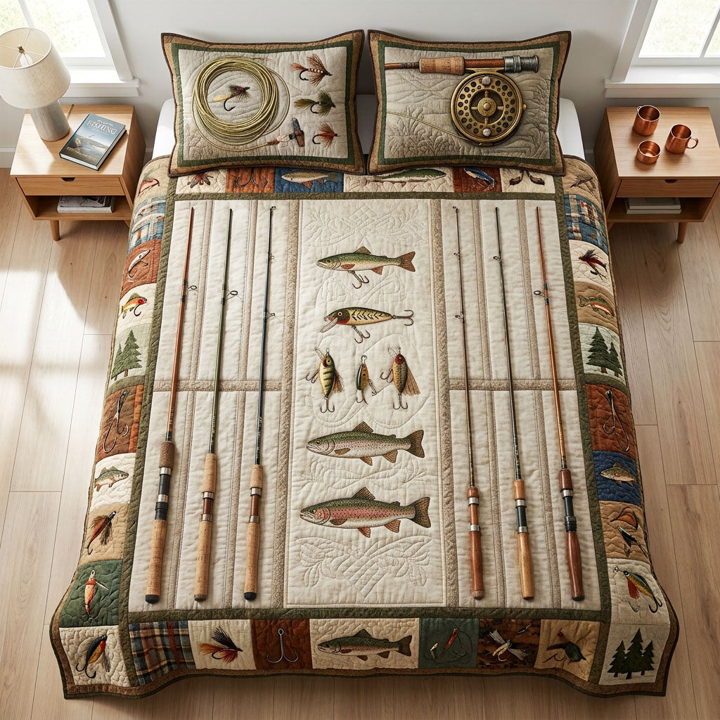 Vintage Tackle 3-Piece Quilted Bedding Set - Single (59" x 70")