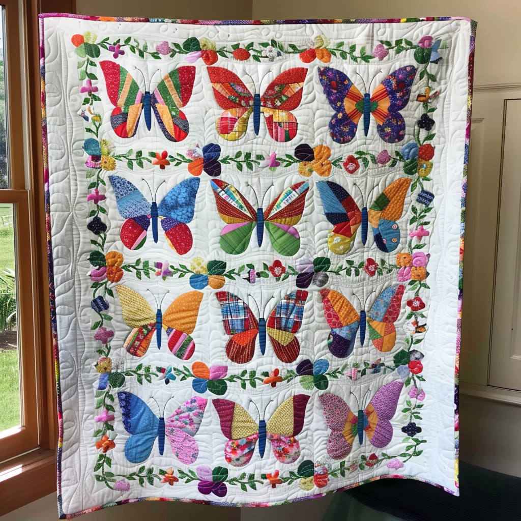Vivid Butterflies Quilted Blanket - Throw (55" x 60")