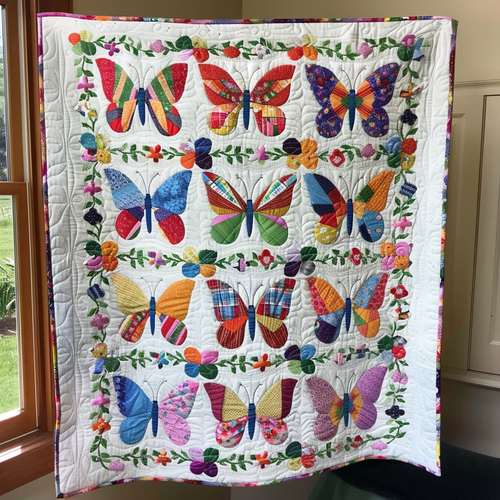 Vivid Butterflies Quilted Blanket - Throw (55" x 60")