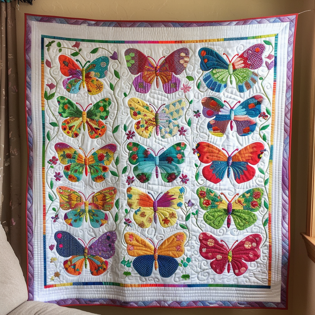 Vivid Butterflies Quilted Blanket - Throw (55" x 60")