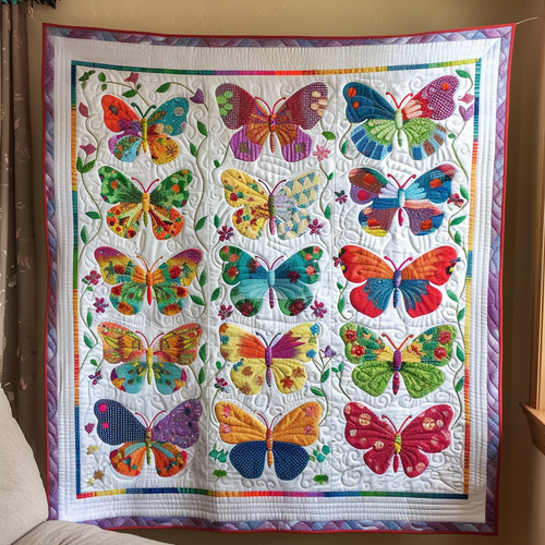 Vivid Butterflies Quilted Blanket - Throw (55" x 60")