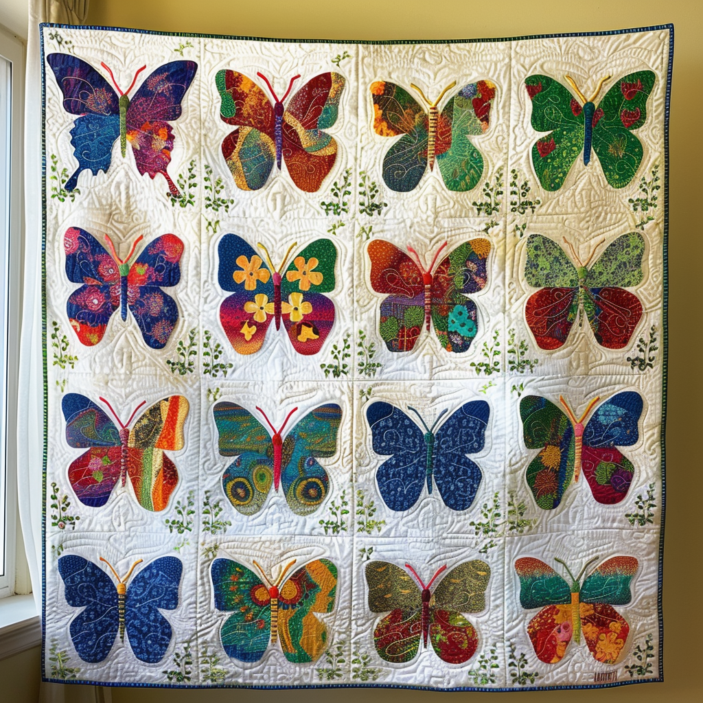 Vivid Butterflies Quilted Blanket - Throw (55" x 60")