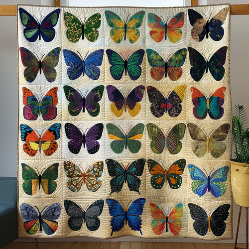 Vivid Butterflies Quilted Blanket - Throw (55" x 60")