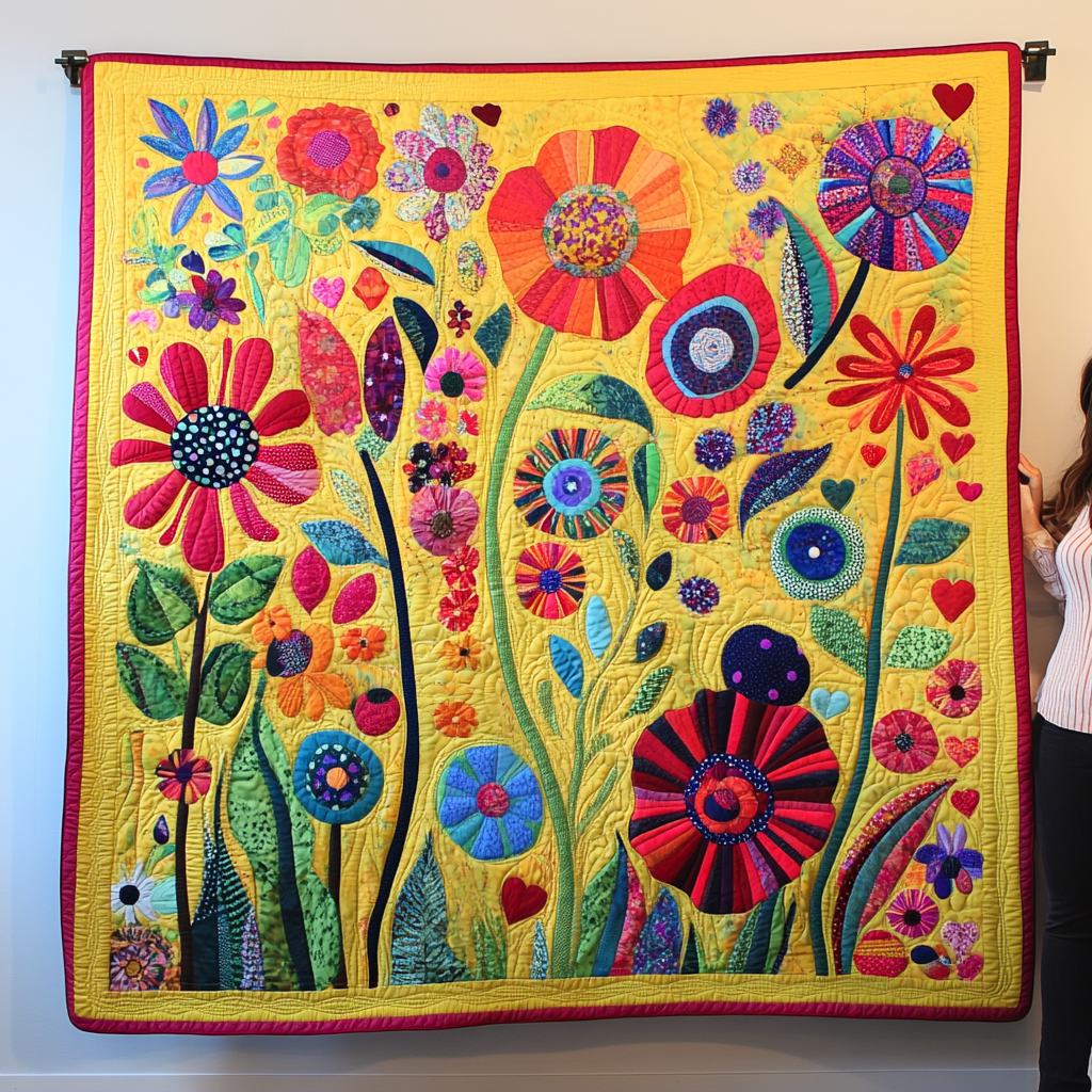 Vivid Flowers Quilted Blanket - Throw (55" x 60")