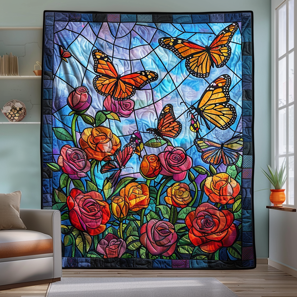 Vivid Monarch Butterflies Quilted Blanket - Throw (55" x 60")