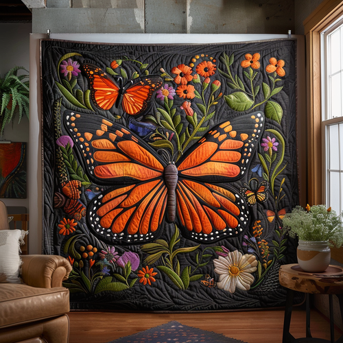 Vivid Monarch Butterflies Quilted Blanket - Throw (55" x 60")