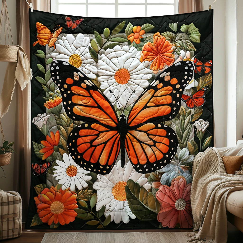 Vivid Monarch Butterflies Quilted Blanket - Throw (55" x 60")