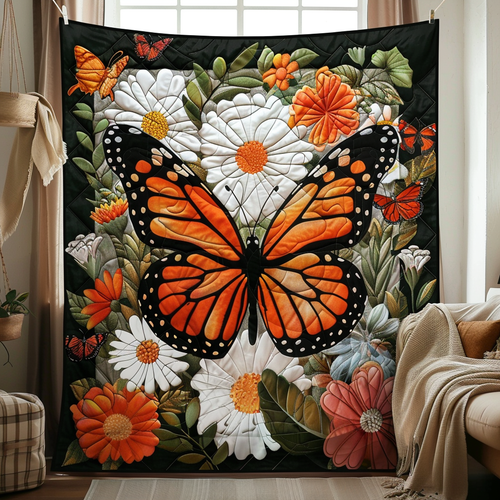 Vivid Monarch Butterflies Quilted Blanket - Throw (55" x 60")