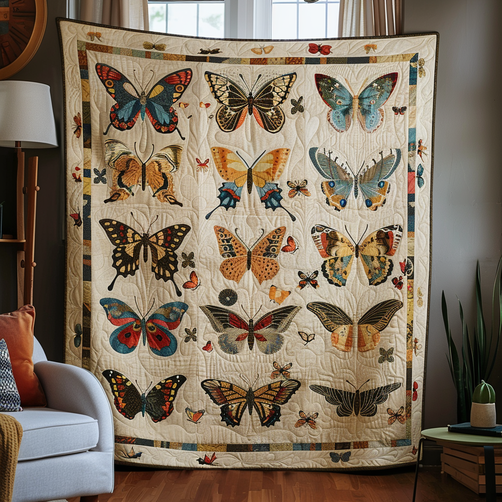 Vivid Butterflies Quilted Blanket - Throw (55" x 60")
