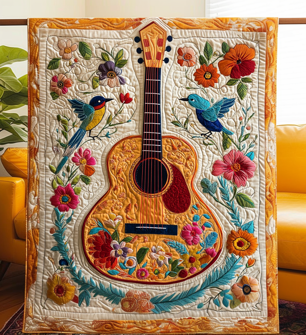 Vivid Melody Guitar Art Quilt Hanging - Baby (30" x 40")