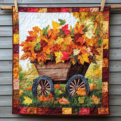 Wagon Of Autumn Leaves Quilted Blanket - Throw (55" x 60")