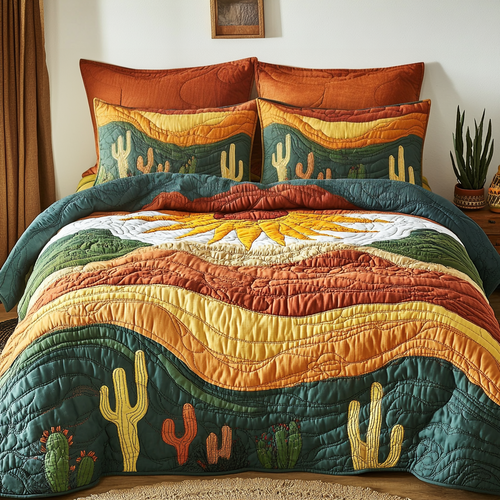 Warm Cactus 3-Piece Quilted Bedding Set - Single (59" x 70")