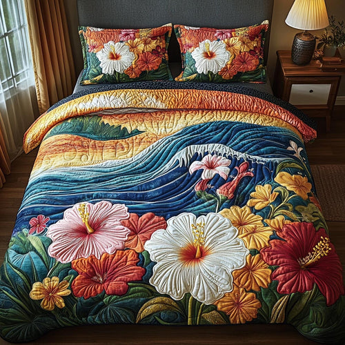 Warm Hibiscus 3-Piece Quilted Bedding Set - Single (59" x 70")