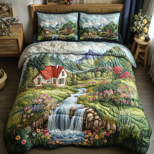 Waterfall Dream 3-Piece Quilted Bedding Set - Single (59" x 70")