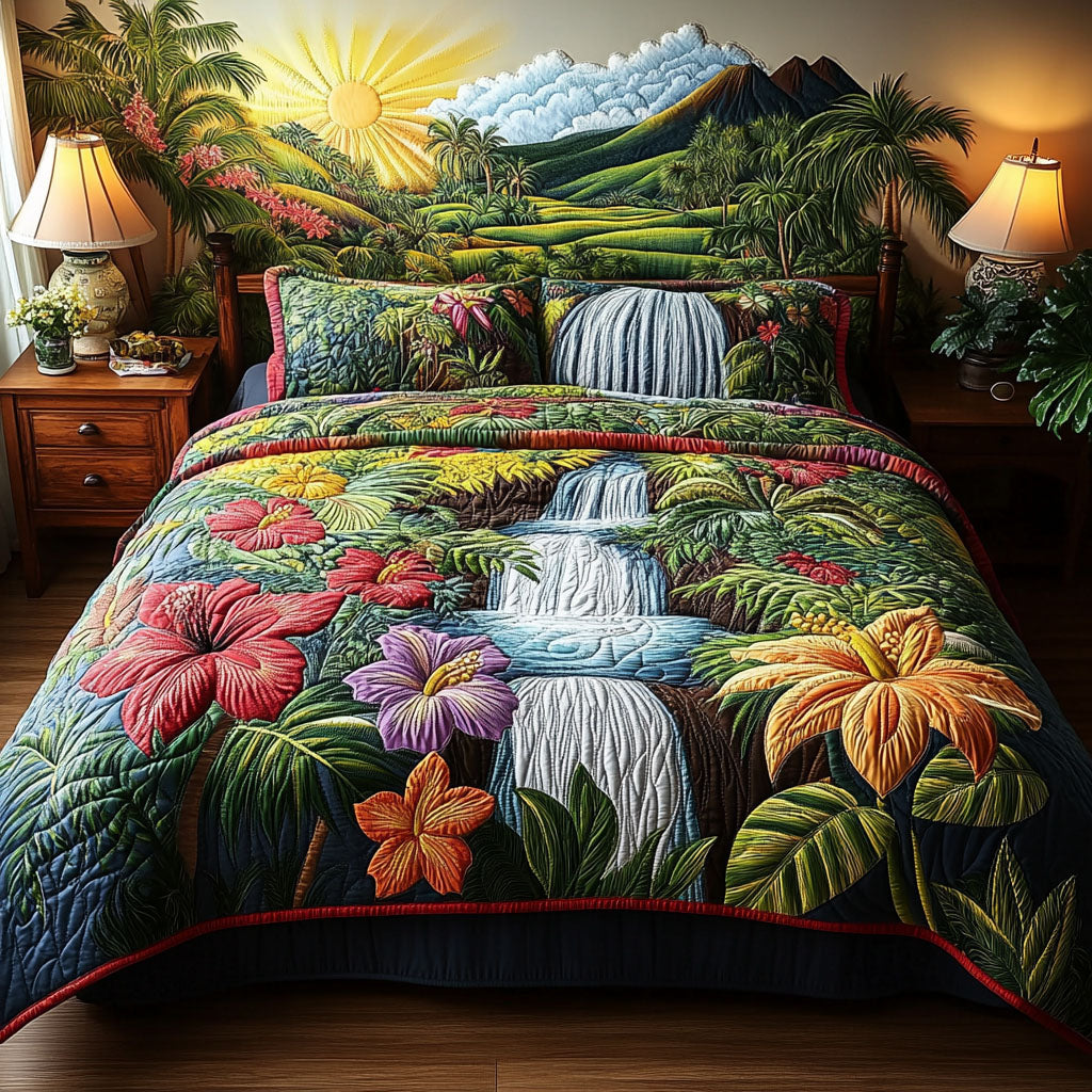 Waterfall Escape 3-Piece Quilted Bedding Set - Single (59" x 70")