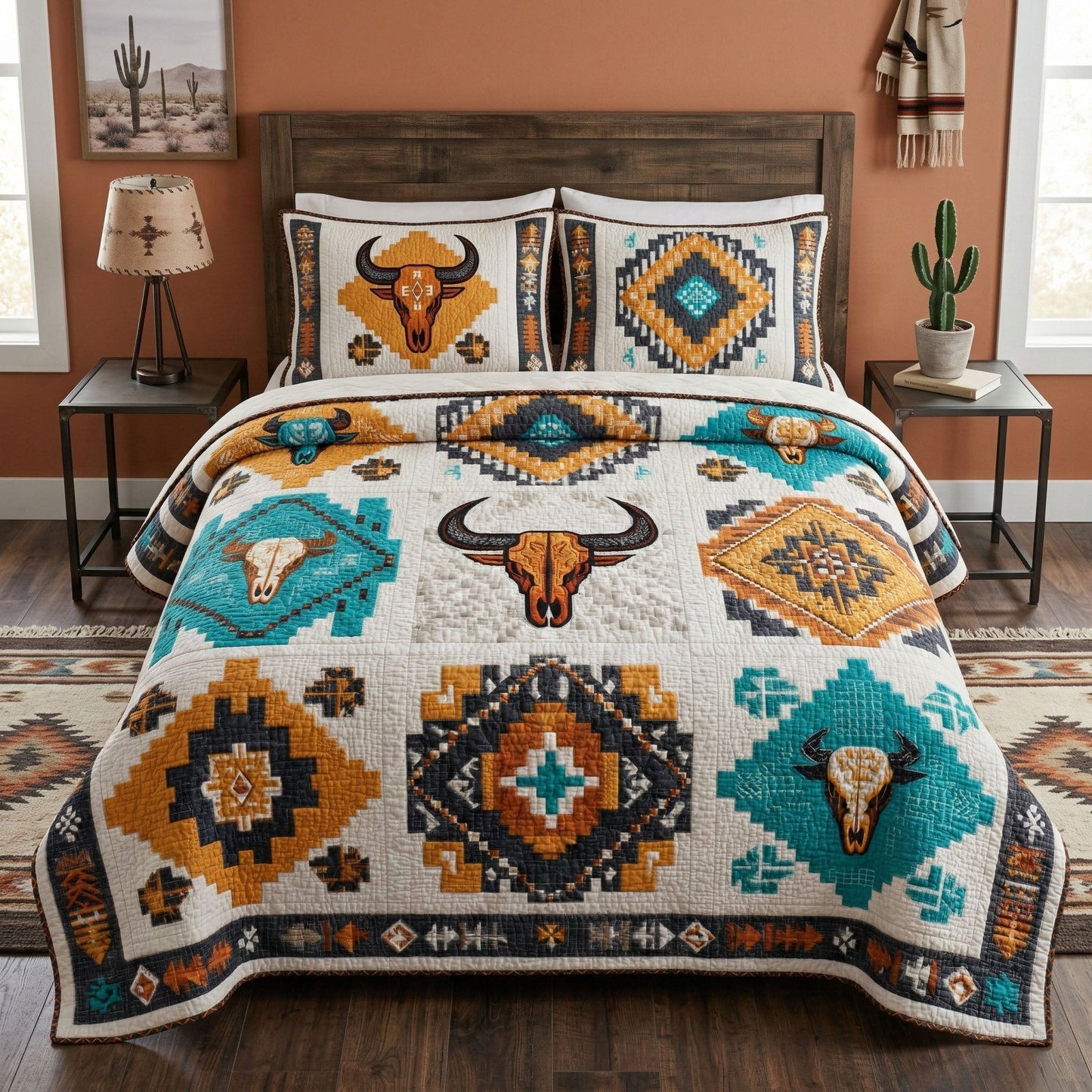 Western Skull 3-Piece Quilted Bedding Set - Single (59" x 70")