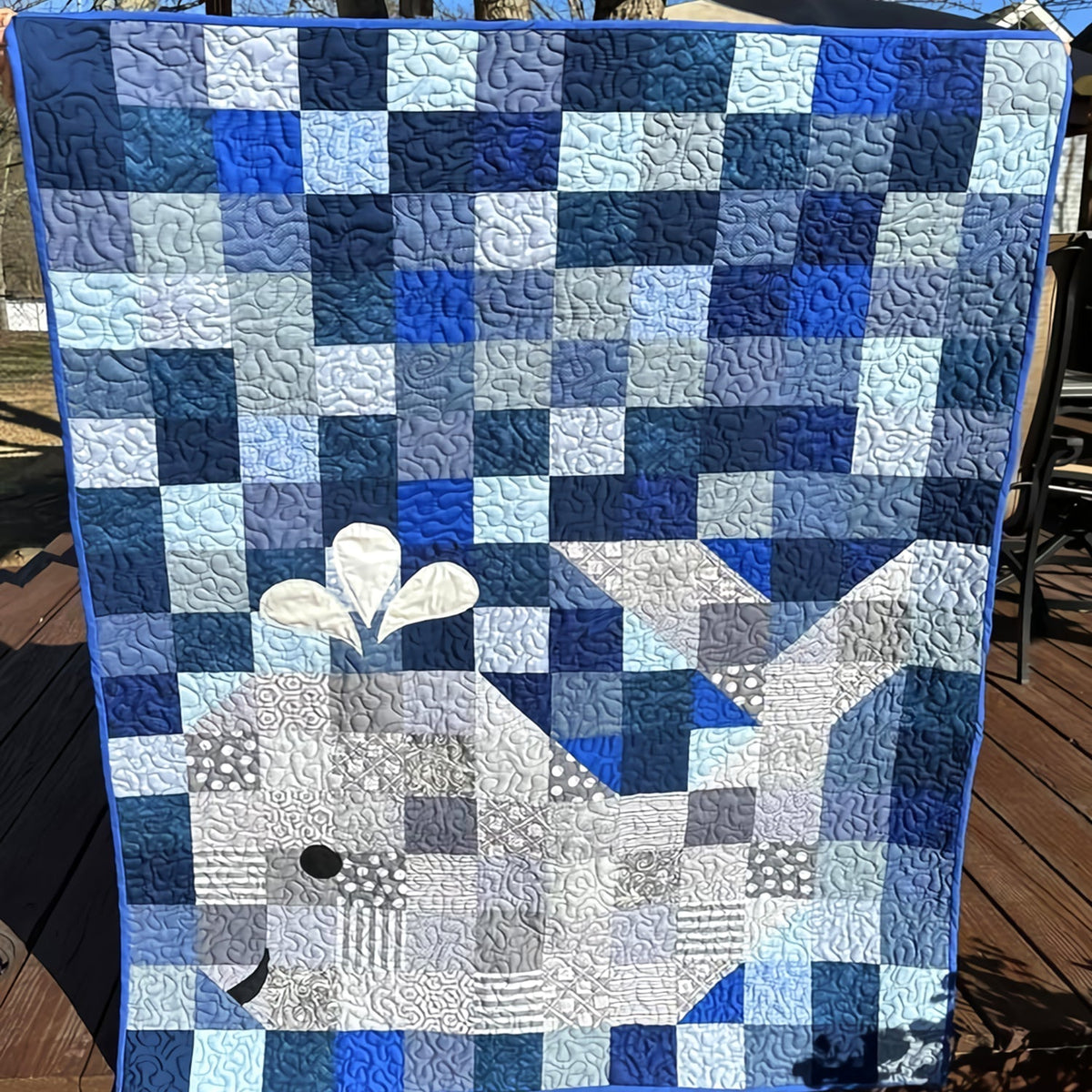 Whale Patchwork Quilted Blanket - Throw (55" x 60")