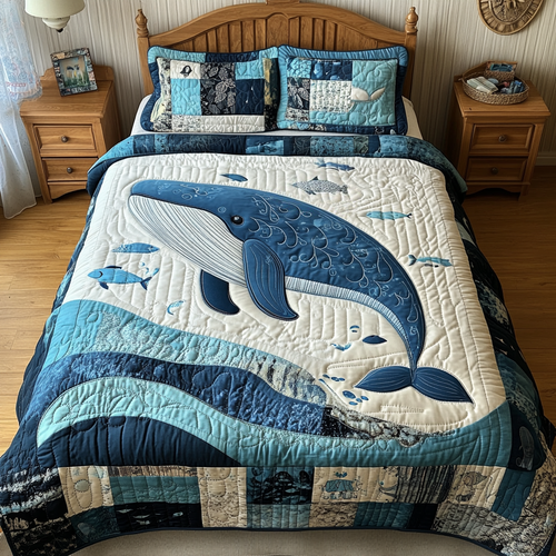 Whale Tale 3-Piece Quilted Bedding Set - Single (59" x 70")