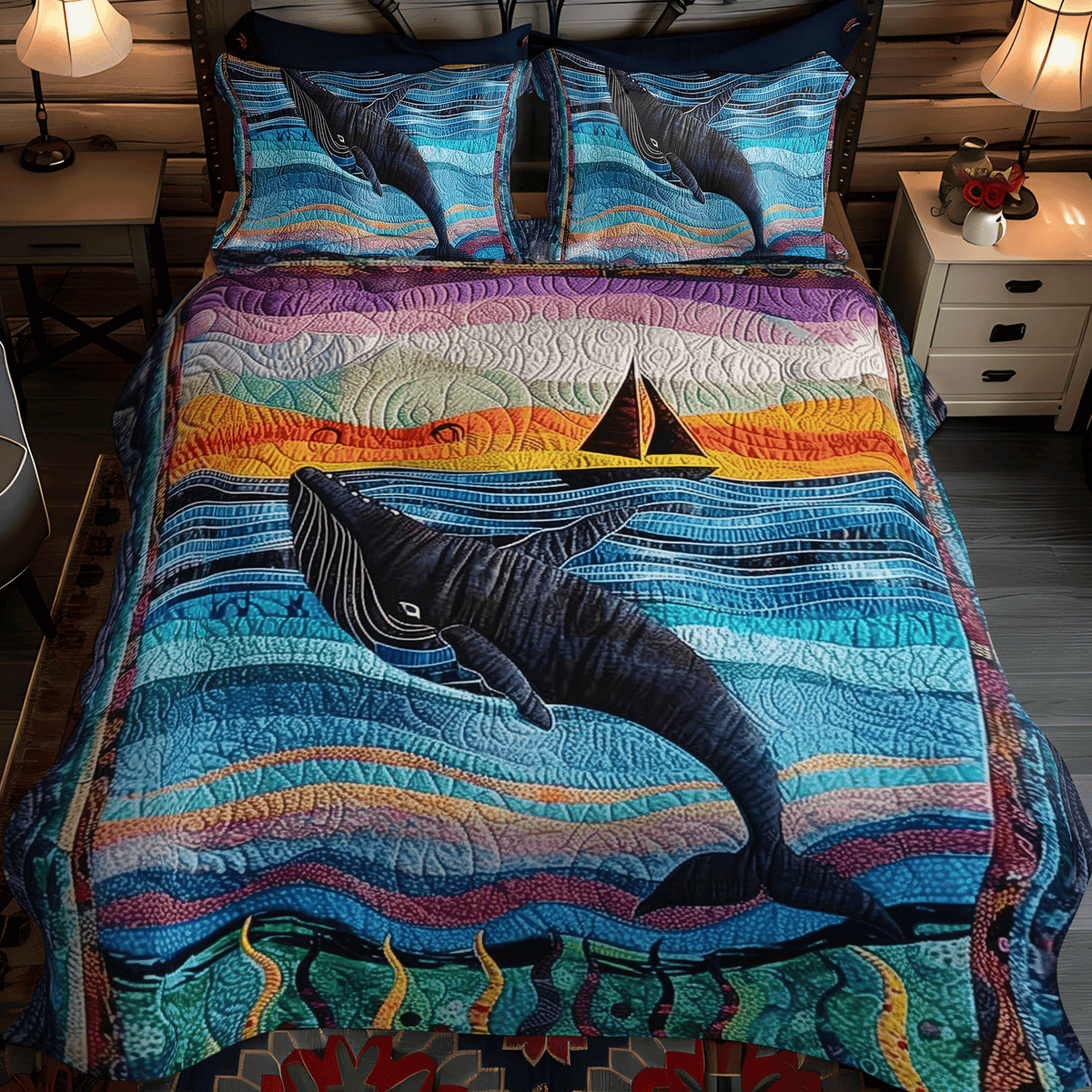 Whale's Whisper 3-Piece Quilted Bedding Set - Single (59" x 70")