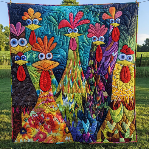 Throw (55'' x 60'') /Whimsical Chickens Quilted Blanket