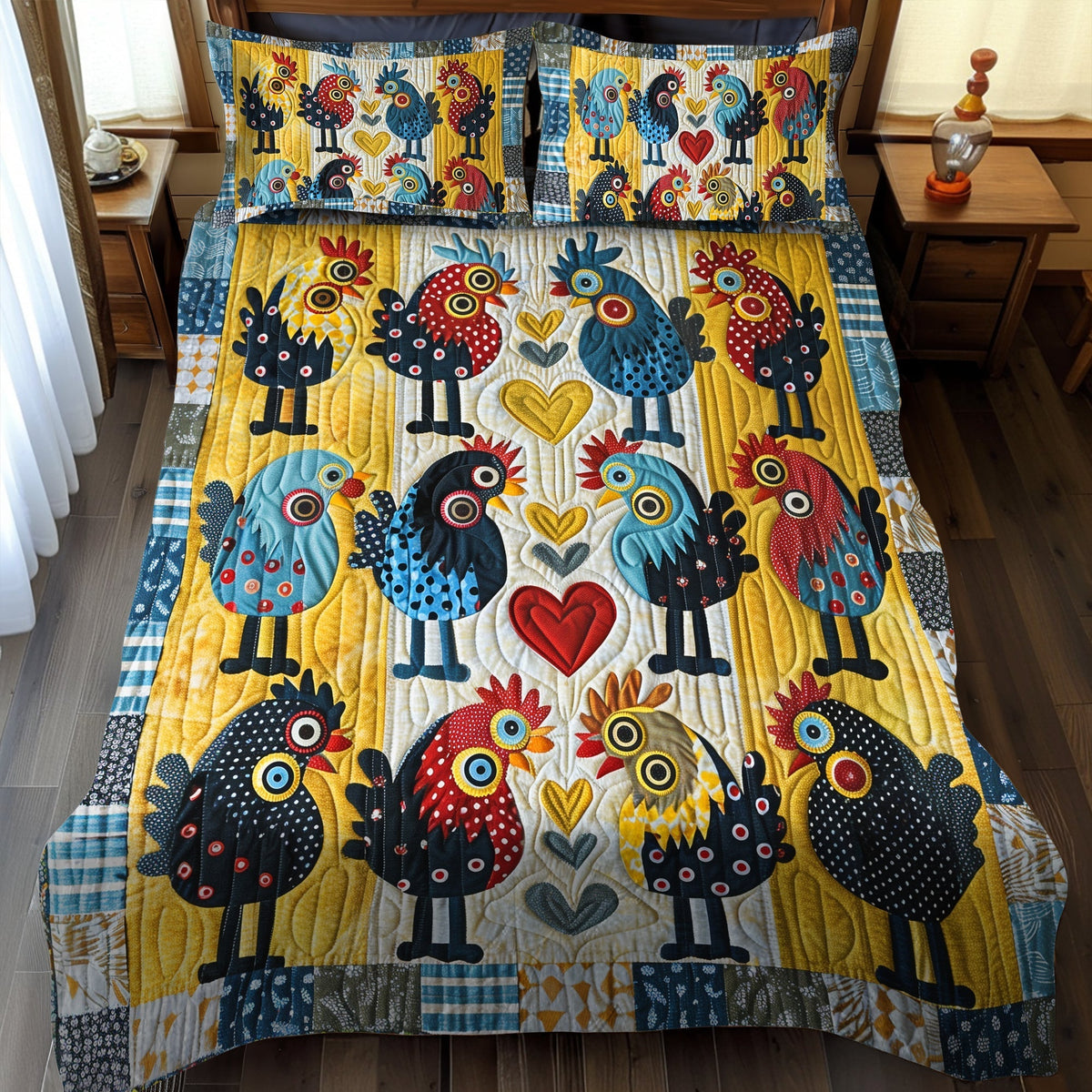 Whimsical Chicks 3-Piece Quilted Bedding Set - Single (59" x 70")
