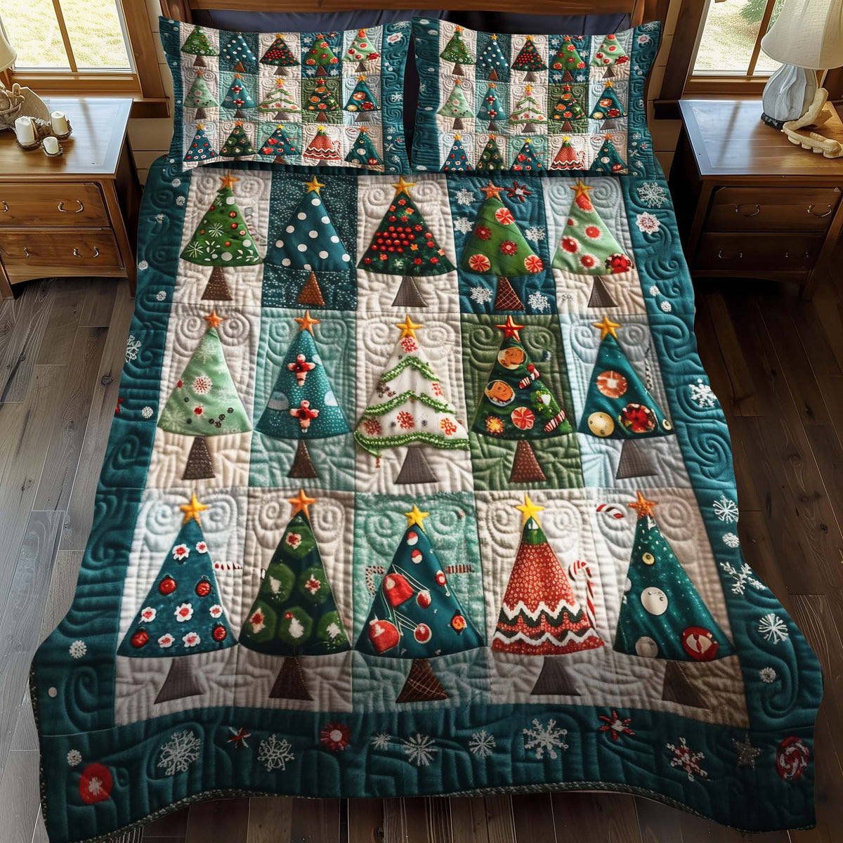 Whimsical Christmas Trees 3-Piece Quilted Bedding Set - Single (59" x 70")