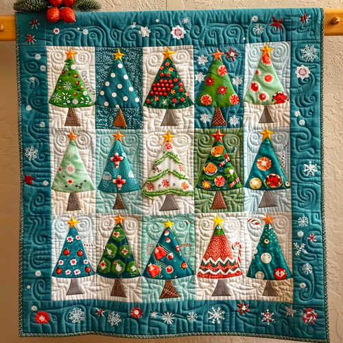 Whimsical Christmas Trees Quilted Blanket - Throw (55" x 60")