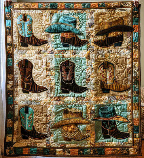 Whimsical Cowboy Hats Quilted Blanket - Throw (55" x 60")