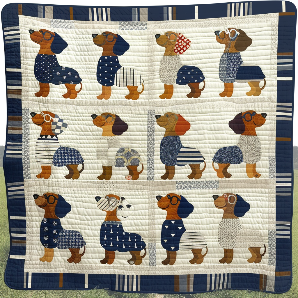 Whimsical Dachshunds Quilted Blanket - Throw (55" x 60")
