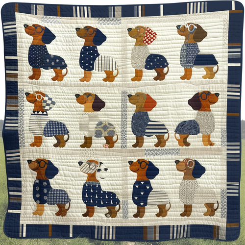 Whimsical Dachshunds Quilted Blanket - Throw (55" x 60")