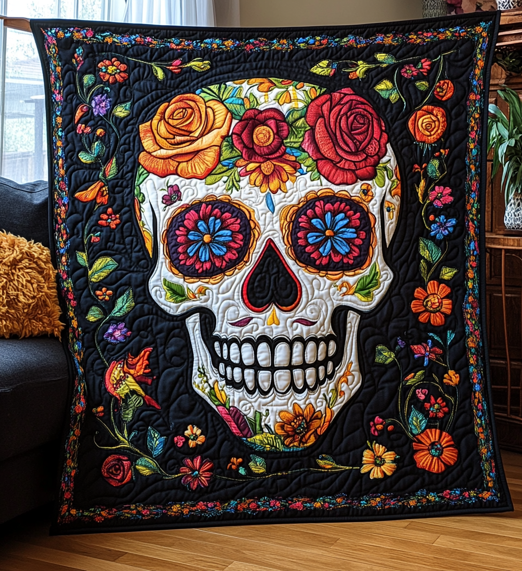 Whimsical Dia De Los Muertos Quilted Blanket - Throw (55" x 60")