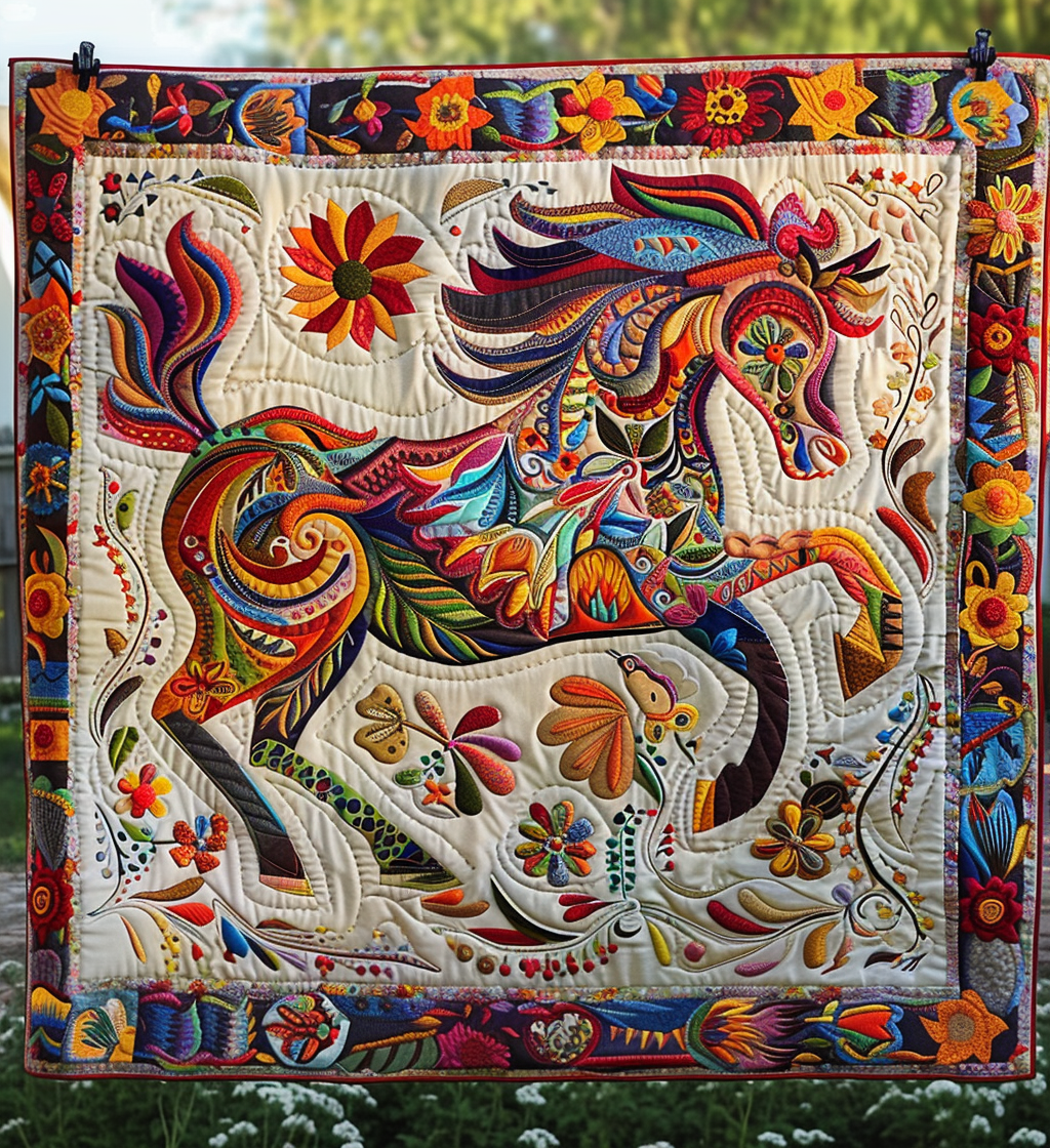Whimsical Horse Quilted Blanket - Throw (55" x 60")