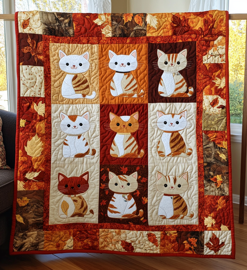 Whimsical Kitten Quilted Blanket - Throw (55" x 60")