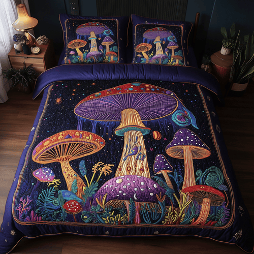Whimsical Mushroom Magi 3-Piece Quilted Bedding Set - Single (59" x 70")
