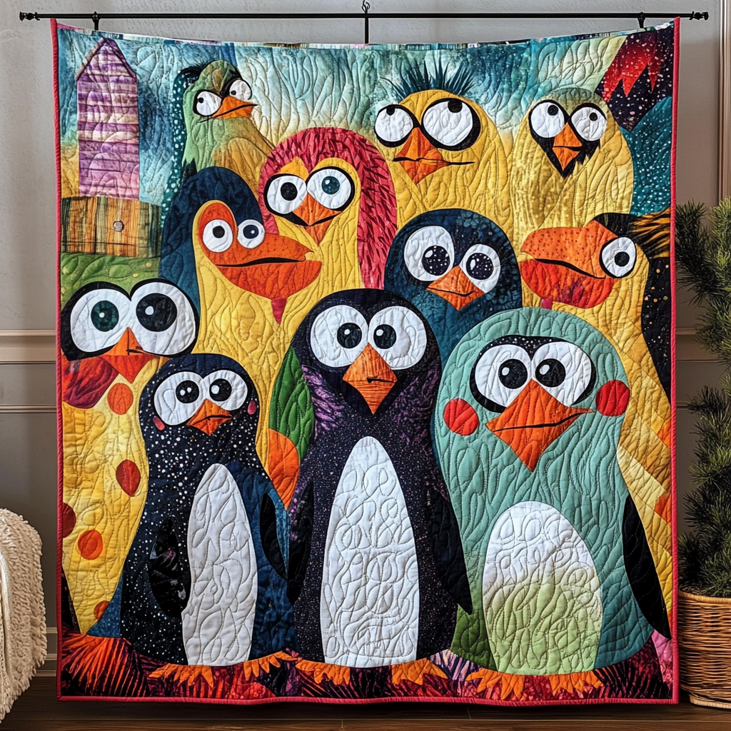 Whimsical Penguin Quilted Blanket - Throw (55" x 60")