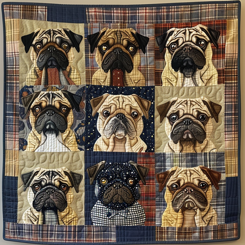 Whimsical Pugs Quilted Blanket - Throw (55" x 60")