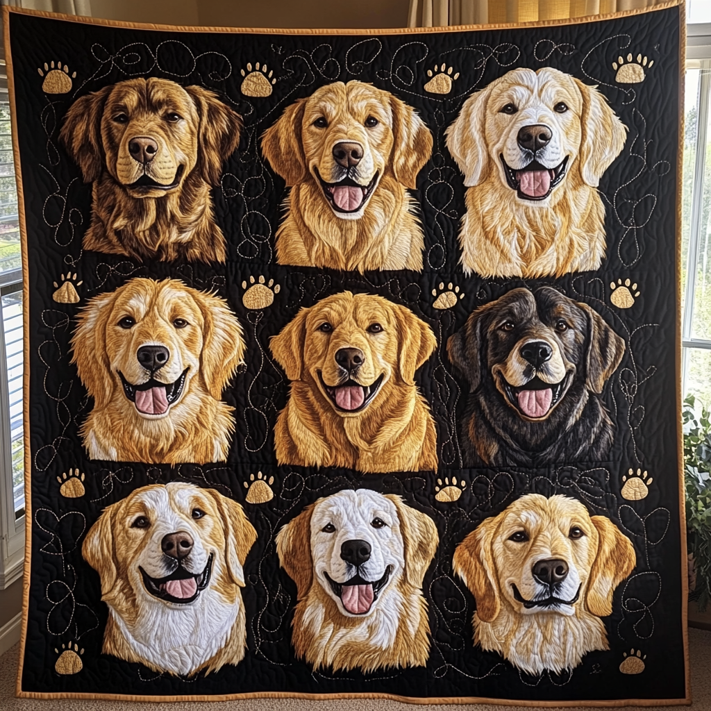 Whimsical Puppy Collection Quilted Blanket - Throw (55" x 60")