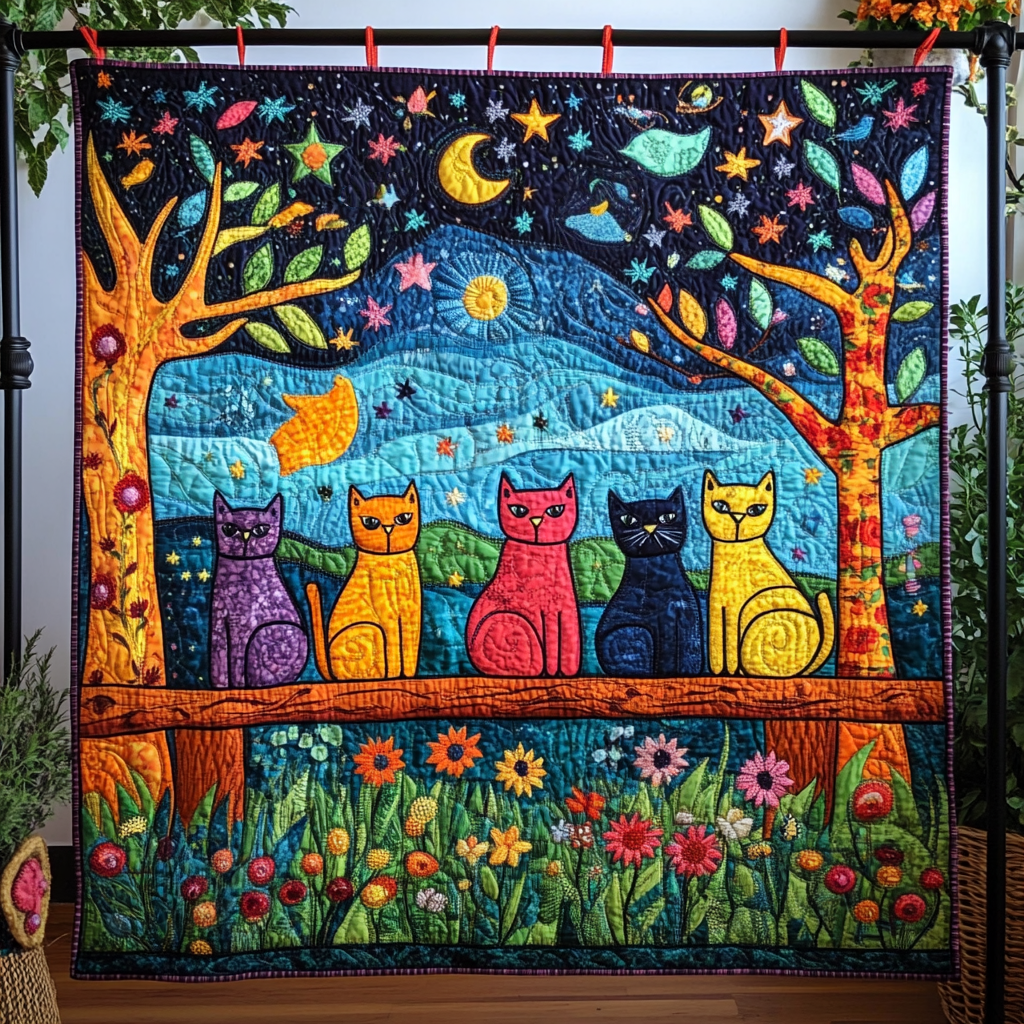 Whimsical Whiskers Quilted Blanket - Throw (55" x 60")