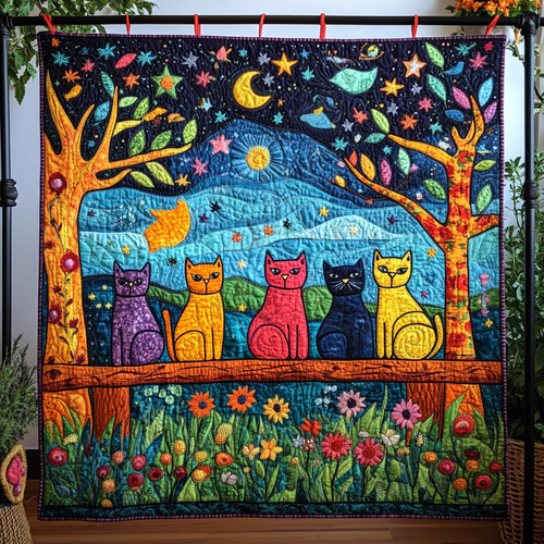 Whimsical Whiskers Quilted Blanket - Throw (55" x 60")