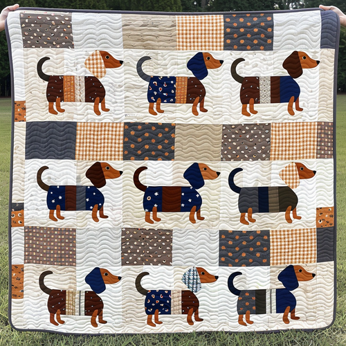Whimsical Wiener Puppies Quilted Blanket - Throw (55" x 60")