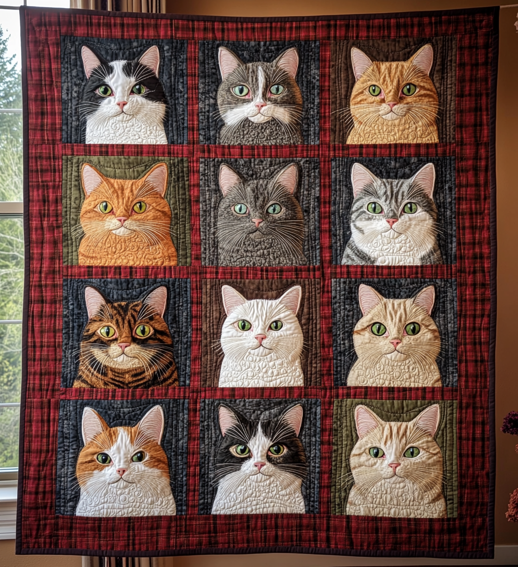 Whimsical Cat Portraits Quilted Blanket - Throw (55" x 60")