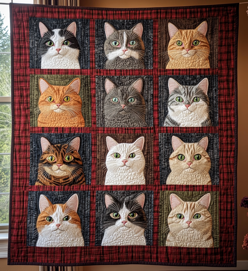 Whimsical Cat Portraits Quilted Blanket - Throw (55" x 60")