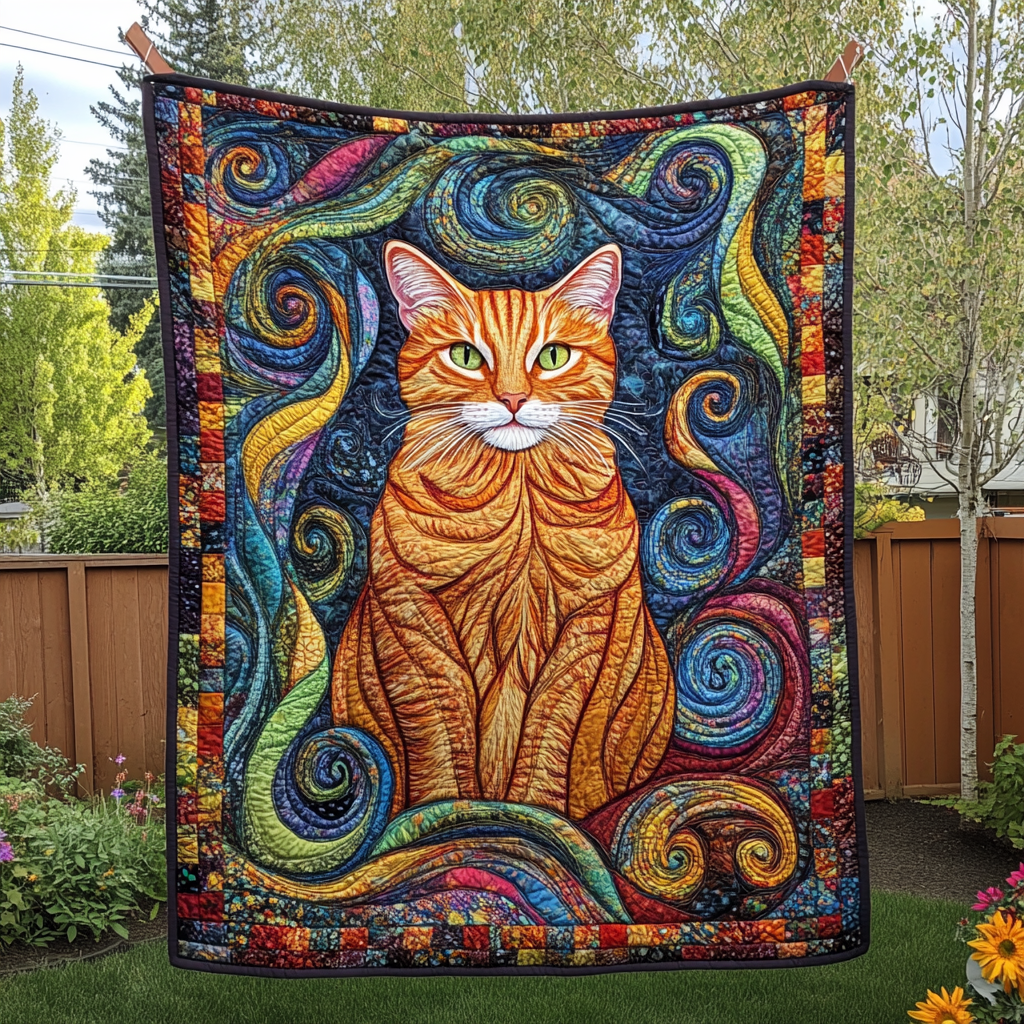 Whimsical Cat Quilted Blanket - Throw (55" x 60")