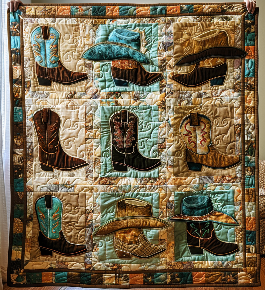 Throw (55'' x 60'') /Whimsical Cowboy Hats Quilted Blanket